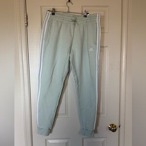 adidas women Pale Green Joggers with White Stripes